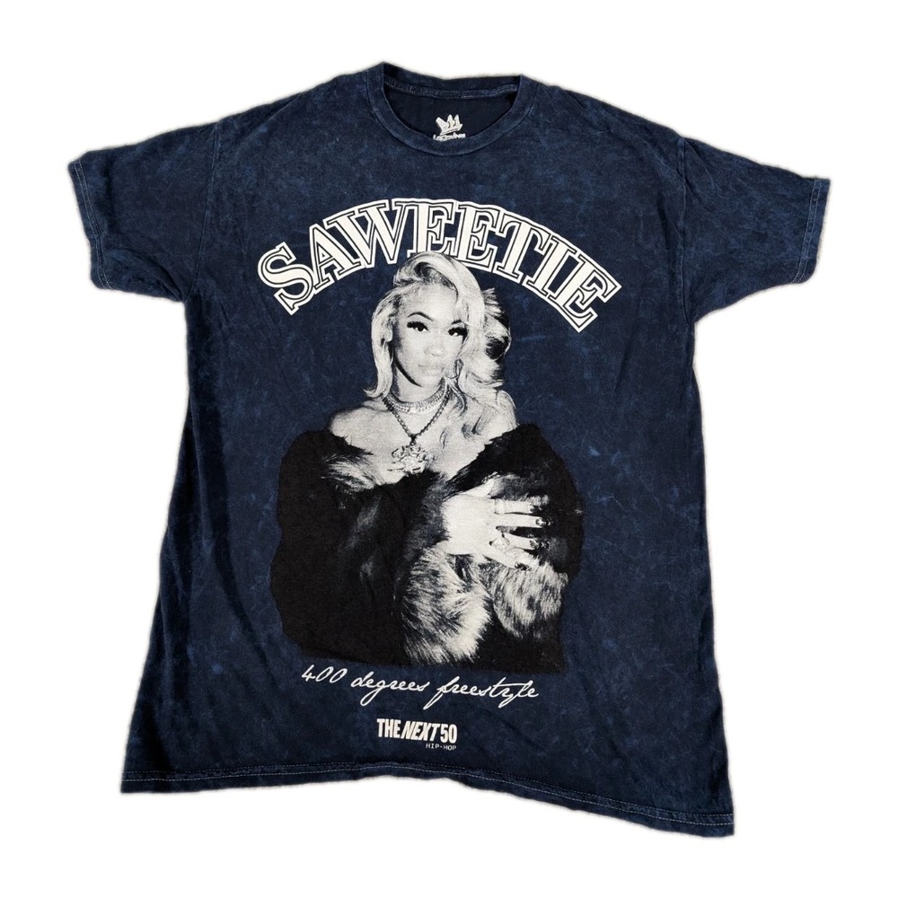 Legends Apparel Saweetie 400 Degrees Freestyle Hip Hop Tee Navy Mineral Wash XS